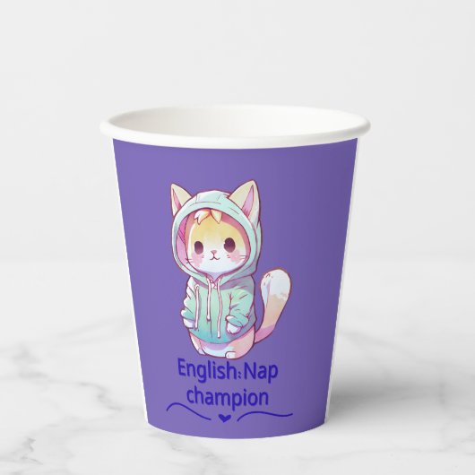 かわいい猫の昼寝チャンピオンTシャツ Too 紙コップ (正面)