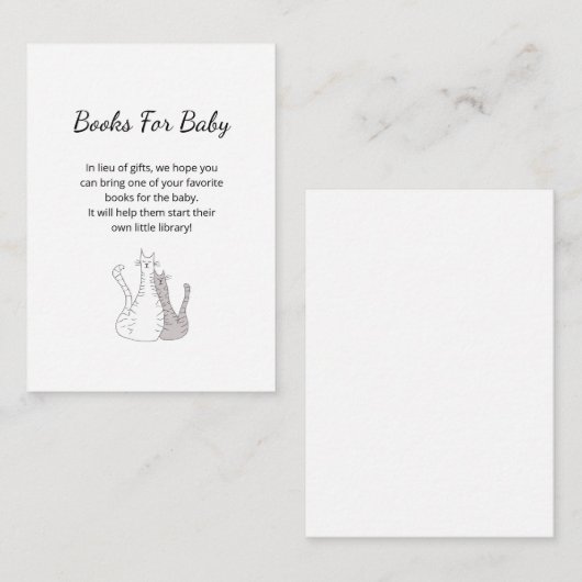 かわいい猫の本が赤ちゃん男女兼用シャワーをリクエスト エンクロージャーカード (正面/裏面)