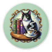 かわいい猫の本の隅図書館の読書好き セラミックノブ (正面)