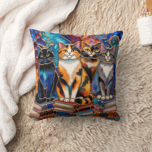 かわいい猫の本棚スロー枕猫好きのインテリア クッション (ブランケット)