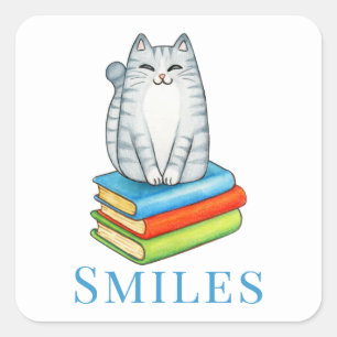 かわいい猫の本読好きハローラブ スクエアシール