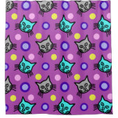 かわいい猫の柄が紫のシャワーカーテン シャワーカーテン (正面)