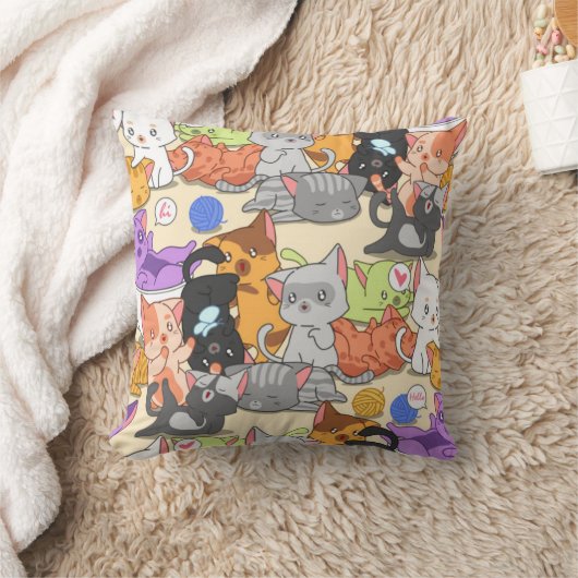 かわいい猫の柄 クッション (ブランケット)