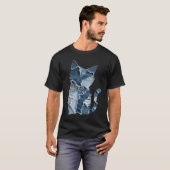 かわいい猫の柄 デニム パッチワーク 面白い猫好き Tシャツ (正面フル)