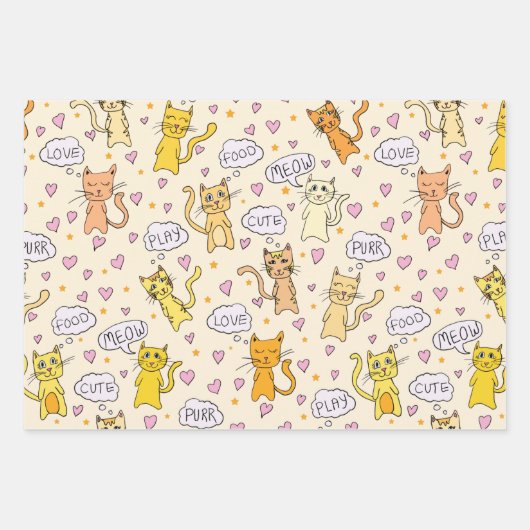 かわいい猫の柄 ラッピングペーパーシート (正面)