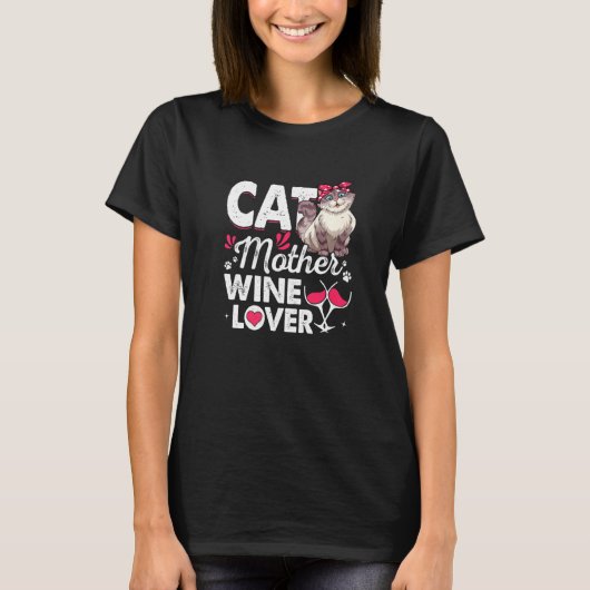 かわいい猫の母ワインキャットマザーズデイ Tシャツ (正面)