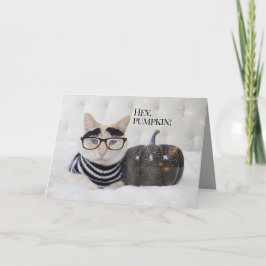 かわいい猫の毛の眉毛と眼鏡ハロウィン カード