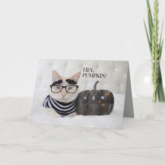 かわいい猫の毛の眉毛と眼鏡ハロウィン カード (正面)
