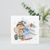 かわいい猫の水彩クリスマスカード カード (スタンド正面)