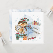 かわいい猫の水彩クリスマスカード カード (正面/裏面インサイチュ)