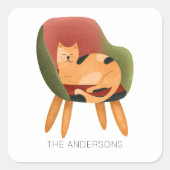 かわいい猫の水彩名 スクエアシール (正面)