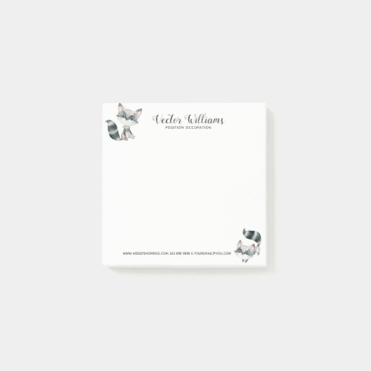 かわいい猫の水彩画イラストレーション ポストイット (正面)