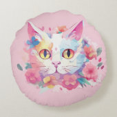 かわいい猫の水彩画イラストレーション ラウンドクッション (裏面)