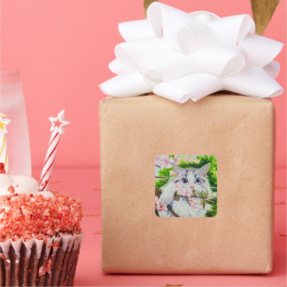 かわいい猫の水彩画シール スクエアシール