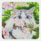 かわいい猫の水彩画シール スクエアシール (正面)