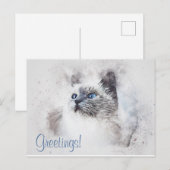 かわいい猫の水彩画 ポストカード (正面/裏面)