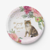 かわいい猫の水彩花少女バースデーパーティー ペーパープレート (正面)