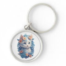 かわいい猫の水絵画色とフローラスプラッシュ