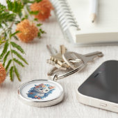 かわいい猫の水絵画色とフローラスプラッシュ キーホルダー (側面)