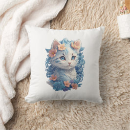 かわいい猫の水絵画色とフローラスプラッシュ クッション