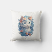 かわいい猫の水絵画色とフローラスプラッシュ クッション (正面)