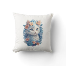 かわいい猫の水絵画色とフローラスプラッシュ