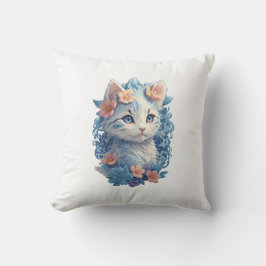 かわいい猫の水絵画色とフローラスプラッシュ クッション