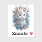 かわいい猫の水絵画色とフローラスプラッシュ シール (シート)