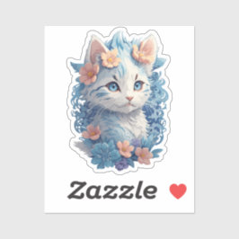 かわいい猫の水絵画色とフローラスプラッシュ シール