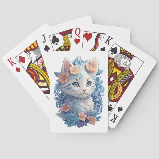 かわいい猫の水絵画色とフローラスプラッシュ トランプ (裏面)