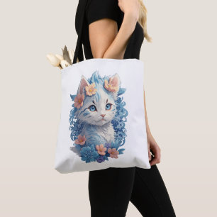 かわいい猫の水絵画色とフローラスプラッシュ トートバッグ