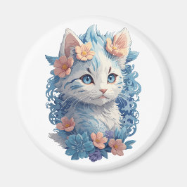 かわいい猫の水絵画色とフローラスプラッシュ マグネット