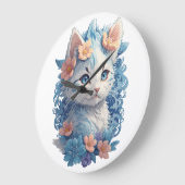 かわいい猫の水絵画色とフローラスプラッシュ ラージ壁時計 (傾斜)