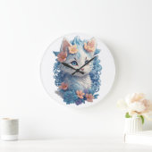 かわいい猫の水絵画色とフローラスプラッシュ ラージ壁時計 (ホーム)
