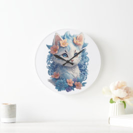 かわいい猫の水絵画色とフローラスプラッシュ ラージ壁時計