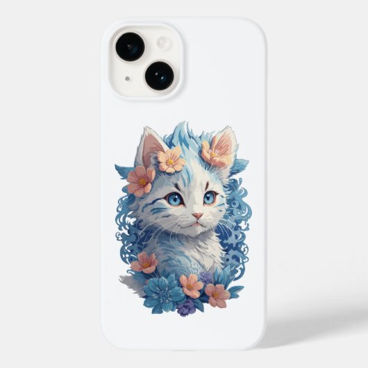 かわいい猫の水絵画色とフローラスプラッシュ Case-Mate iPhoneケース (裏面)