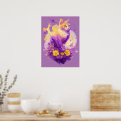 かわいい猫の水絵画色とフローラ ポスター (キッチン)