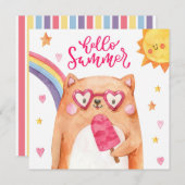 かわいい猫の氷菓 夏のグリーティングカード (正面/裏面)