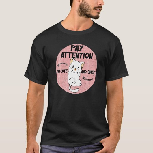 かわいい猫の注意 猫 Tシャツ (正面)
