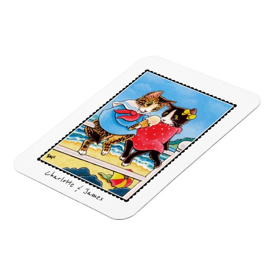 かわいい猫の海アイスクリームシーサイドネーム マグネット (左側)