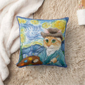 かわいい猫の漫画のゴッホの星明かりの夜枕 クッション (ブランケット)