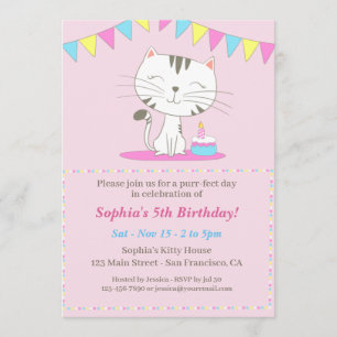 かわいい猫の漫画の誕生日パーティーへの招待状 招待状