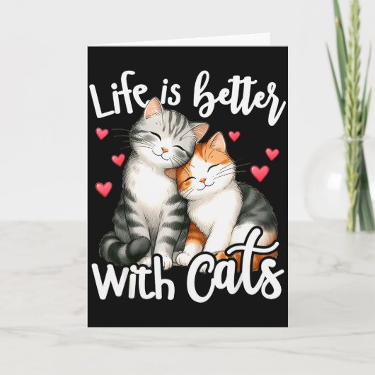 かわいい猫の生活は猫と一緒ならもっと素敵 バレンタインデーの猫 カード (正面)