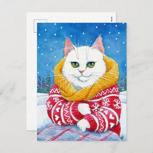 かわいい猫の白いクリスマスメインのクーンポストカード シーズンポストカード (正面/裏面)