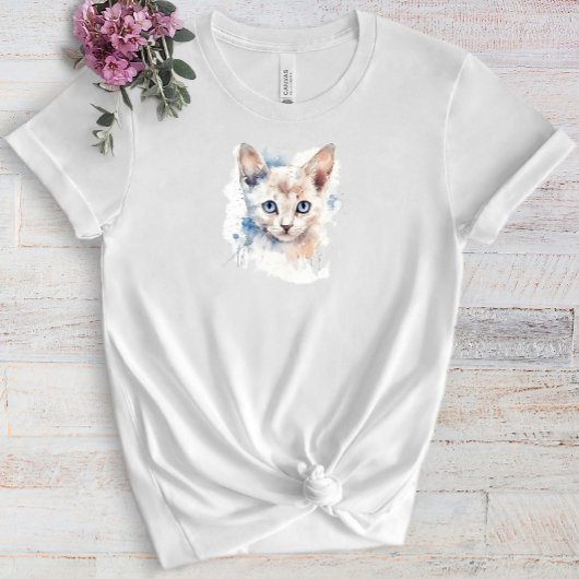 かわいい猫の白い水色 Tシャツ