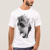 かわいい猫の白黒水彩Tシャツ Tシャツ (正面)