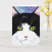 かわいい猫の白黒誕生日または任意の大事な行事カード カード (黄色い花)