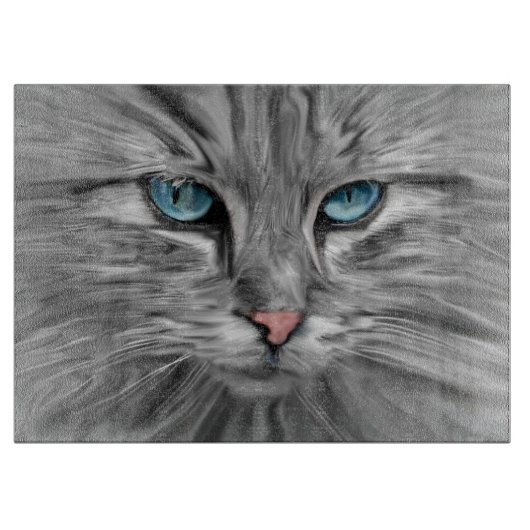 かわいい猫の目の顔水彩油絵アート カッティングボード (正面)
