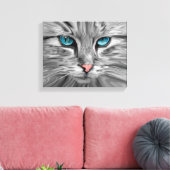 かわいい猫の目の顔 水彩油絵アート キャンバスプリント (インサイチュ (リビング))