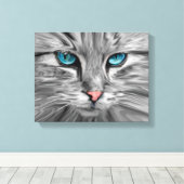 かわいい猫の目の顔 水彩油絵アート キャンバスプリント (インサイチュ (ウッドフロア))
